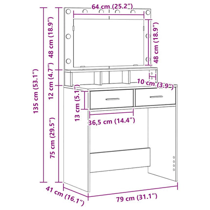 Coiffeuse chêne artisanal 79 x 41 x 135 cm Bois d'ingénierie