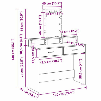 Table de Toilette Gris 100 x 41 x 140 cm Bois d'ingénierie