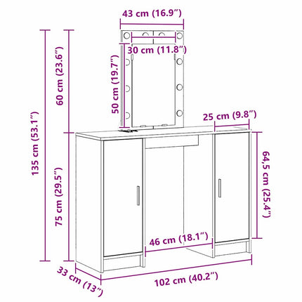 Table de Toilette Marron 102 x 33 x 135 cm Bois d'ingénierie