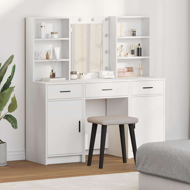 Ensemble de Coiffeuse avec tiroir 3 pcs Blanc Bois d'ingénierie