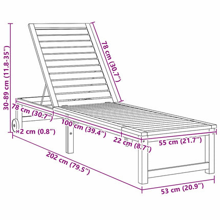Transat 1-personne Marron 53 x 202 x 89cm Bois d'acacia massif