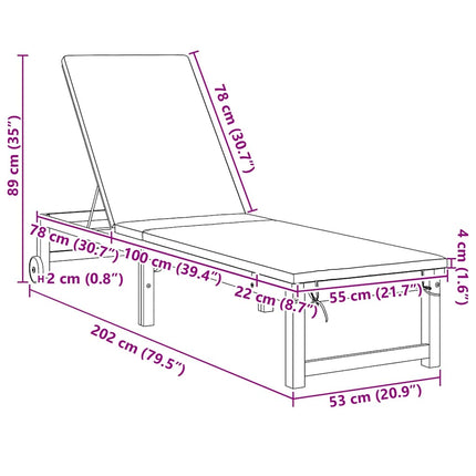 Transat 1-personne Marron 53 x 202 x 89cm Bois d'acacia massif