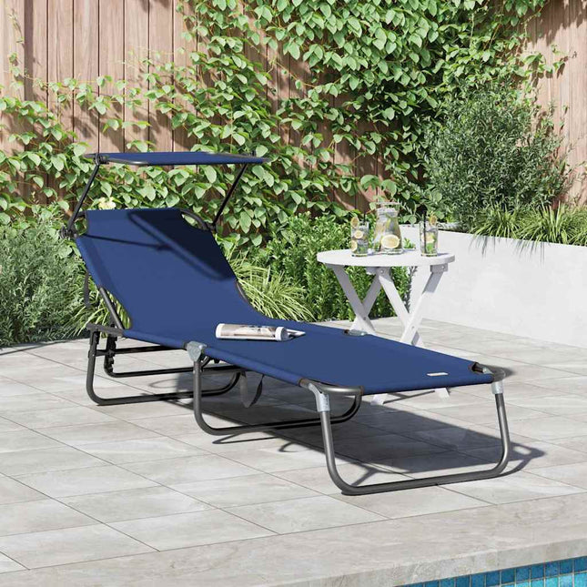 Chaise longue pliante avec coussin Bleu 56 x 190 x 81cm tissu