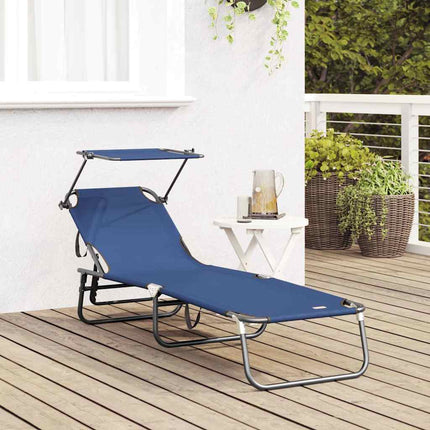 Chaise longue pliante avec coussin Bleu 56 x 190 x 81cm tissu