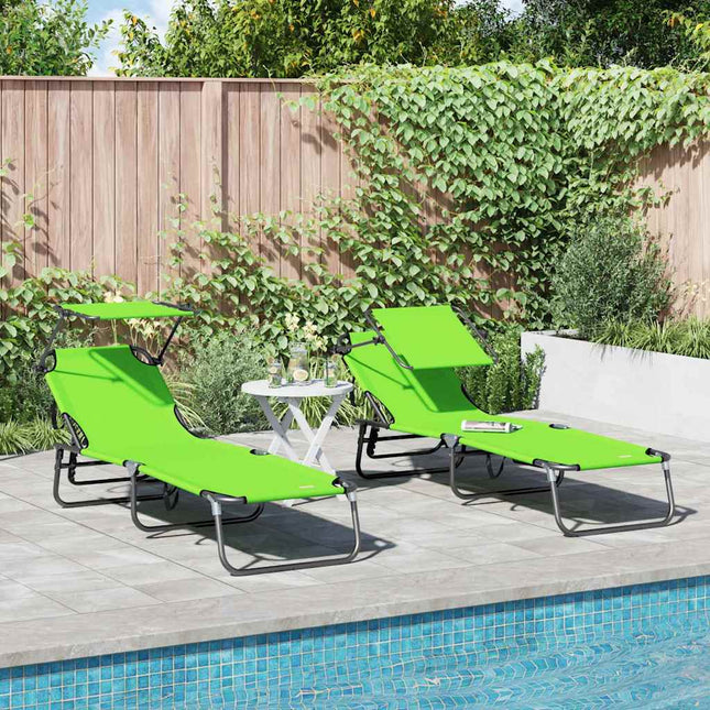 Chaise longue pliante 2 pcs Vert 56 x 190 x 81cm tissu