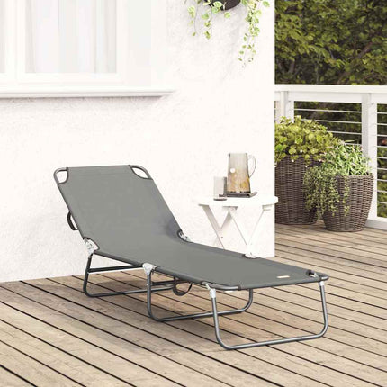 Chaise longue pliante 1-personne Gris 56 x 189 x 87 cm tissu
