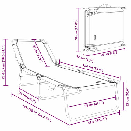 Chaise longue pliante 2 pcs Noir 56 x 189 x 87 cm tissu
