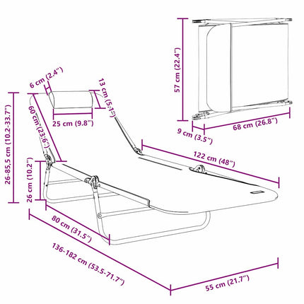 Chaise longue pliante 2 pcs Bleu marine 182 x 55 x 85,5 cm