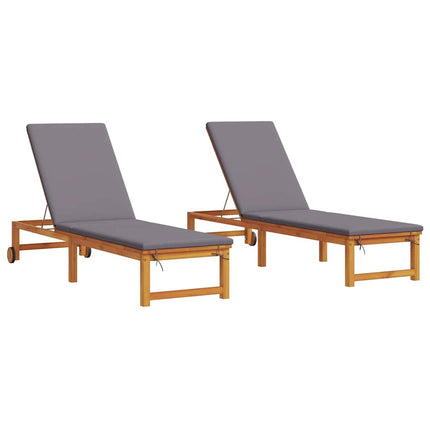 Transat 2 pcs Marron 53 x 202 x 89cm Bois d'acacia massif
