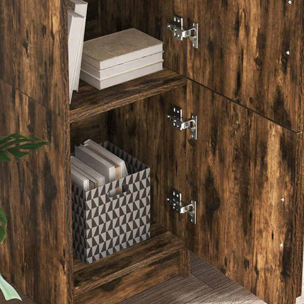 Bureau avec rangement 2 pcs Chêne fumé Bois d'ingénierie