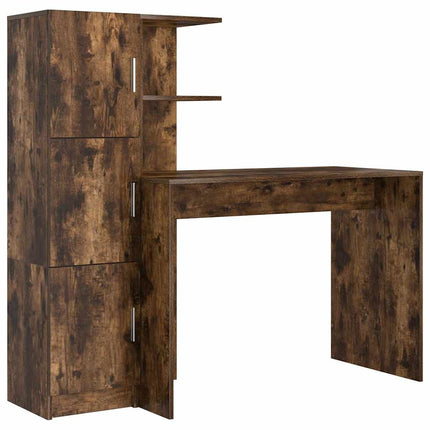 Bureau avec rangement 2 pcs Chêne fumé Bois d'ingénierie
