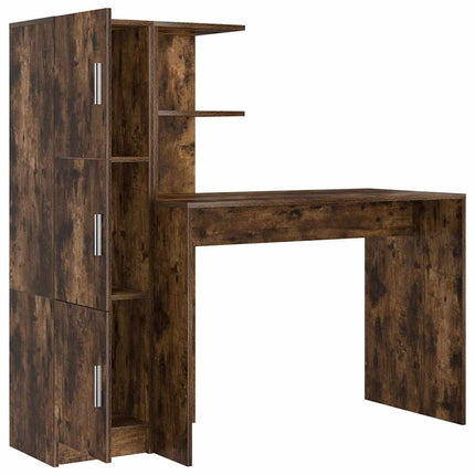 Bureau avec rangement 2 pcs Chêne fumé Bois d'ingénierie