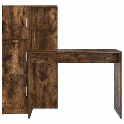 Bureau avec rangement 2 pcs Chêne fumé Bois d'ingénierie