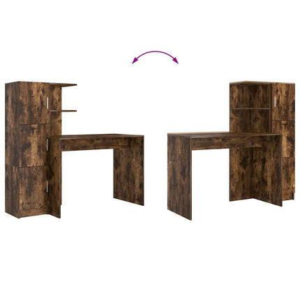 Bureau avec rangement 2 pcs Chêne fumé Bois d'ingénierie