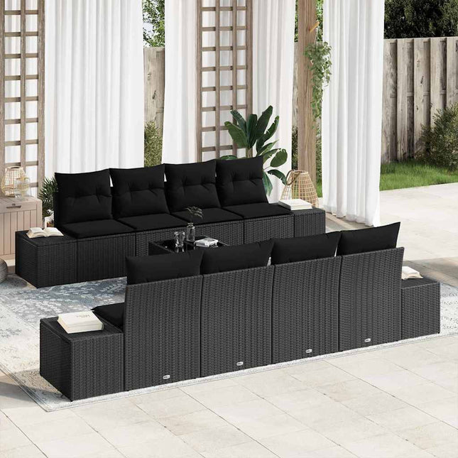 Ensemble de canapé de jardin avec coussin 7 pcs Noir polyrotin