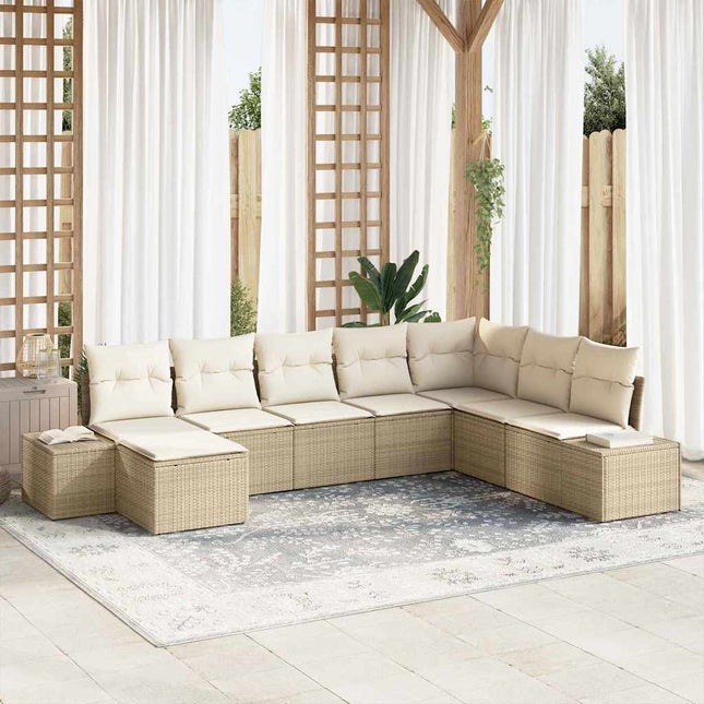 Ensemble de canapé de jardin avec coussin 8 pcs Beige polyrotin