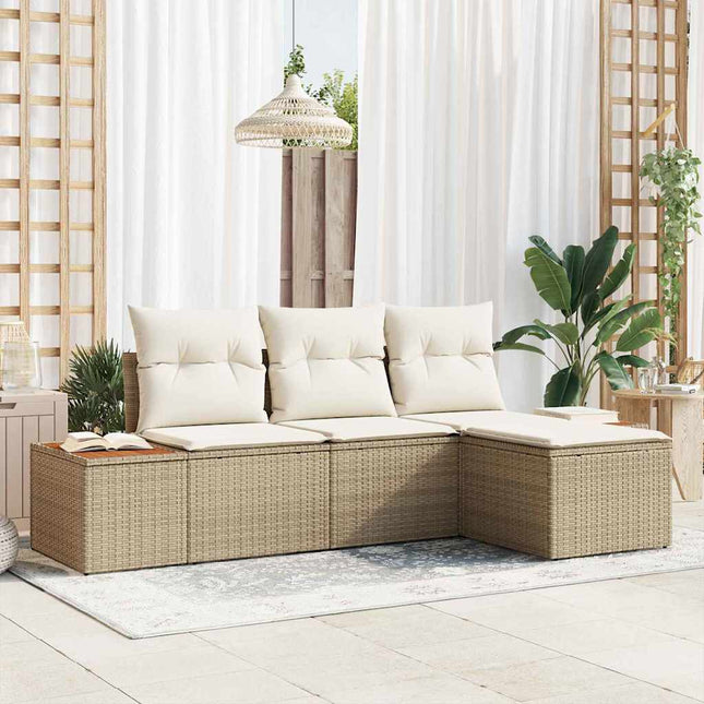 Ensemble de canapé de jardin 4 pcs Beige et crème Poly Rattan