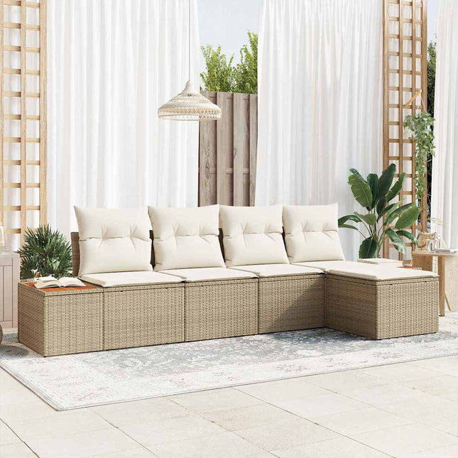 Ensemble de canapé de jardin 5 pcs Beige et crème Poly Rattan