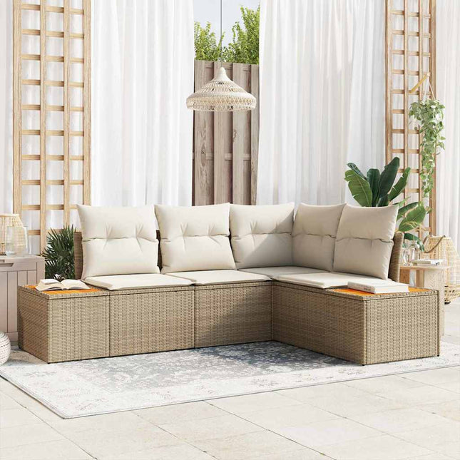 Ensemble de canapé de jardin 4 pcs beige et crème Poly rotin