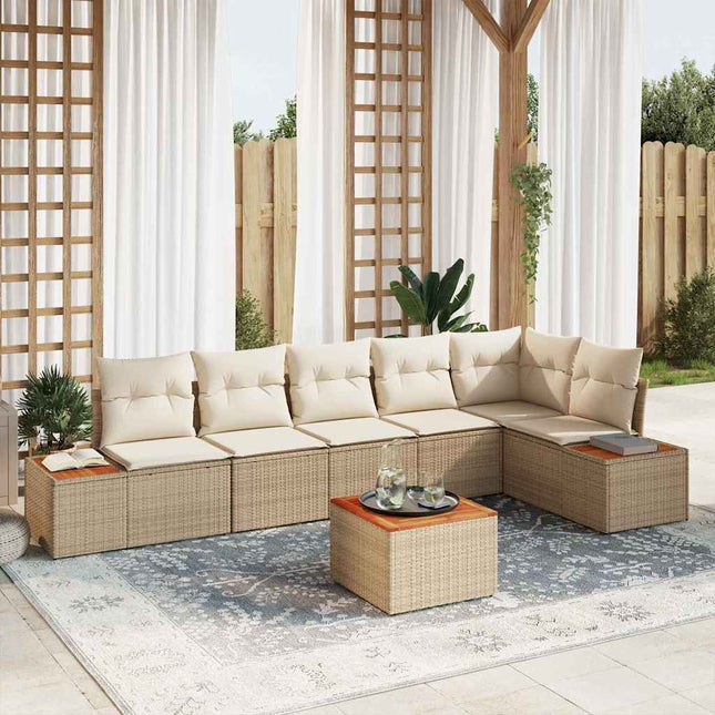 Ensemble de canapé de jardin 7 pcs beige et crème Poly rotin