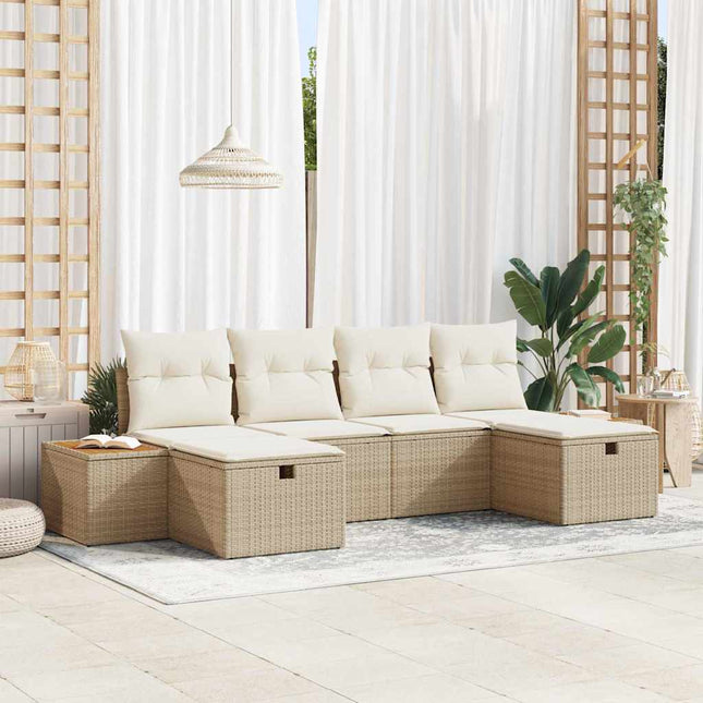 Ensemble de canapé de jardin 6 pcs Beige Poly rotin