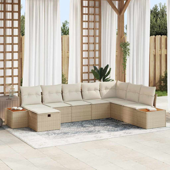 Ensemble de canapé de jardin avec coussin 8 pcs Beige polyrotin