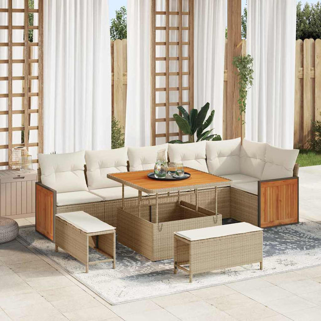Ensemble de canapé de jardin avec coussin 9 pcs beige et crème
