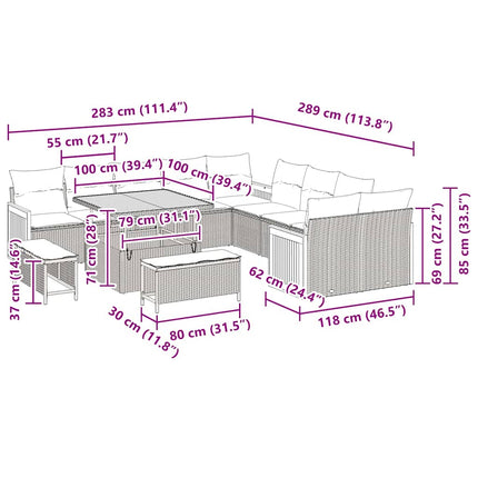 Ensemble de canapé de jardin avec coussin 13 pcs beige et crème