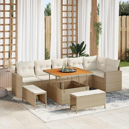 Ensemble de canapé de jardin avec coussin 9 pcs beige et crème