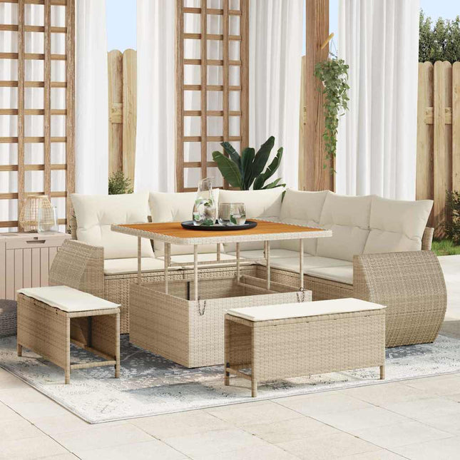 Ensemble de canapé de jardin 8 pcs Beige et crème polyrotin