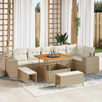 Ensemble de canapé de jardin avec coussin 9 pcs Beige et crème