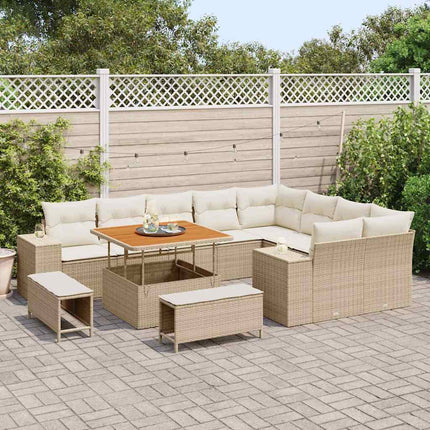 Ensemble de canapé de jardin avec coussin 12 pcs Beige et crème
