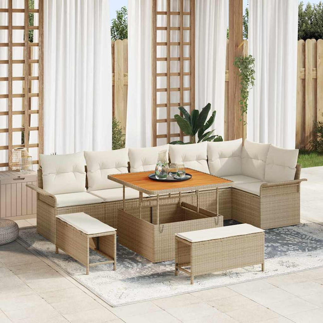 Ensemble de canapé de jardin avec coussin 9 pcs Beige et crème