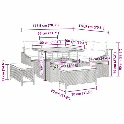 Ensemble de canapé de jardin avec coussin 8 pcs Beige et crème