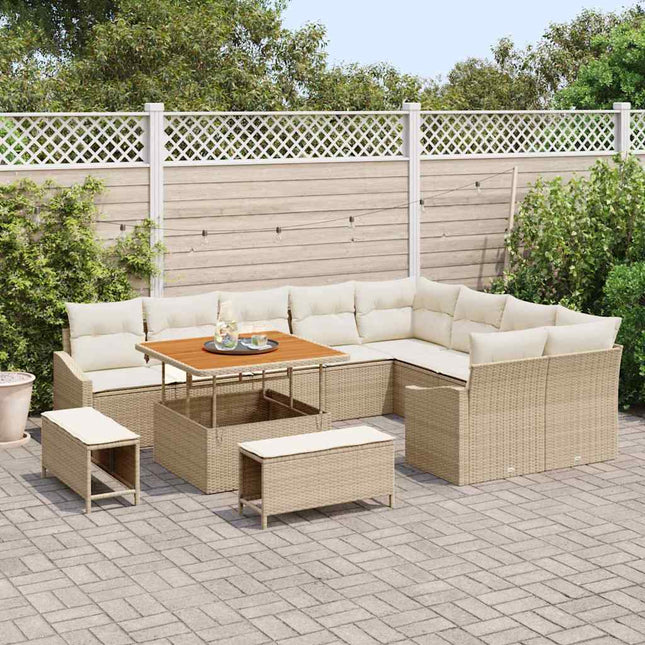 Ensemble de canapé de jardin avec coussin 12 pcs Beige et crème