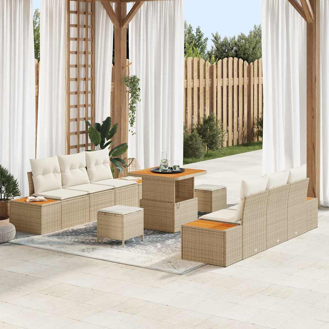 Ensemble de canapé de jardin avec coussin 9 pcs Beige et crème