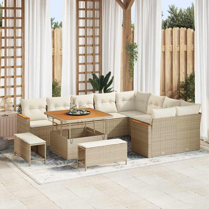 Ensemble de canapé de jardin 12 pcs Beige Poly Rattan