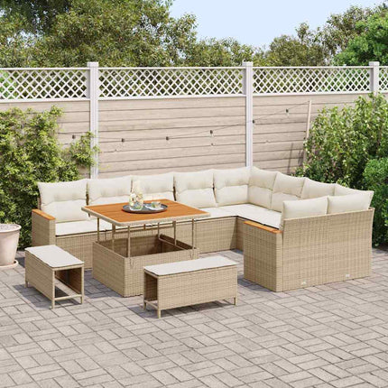 Ensemble de canapé de jardin 12 pcs Beige Poly Rattan