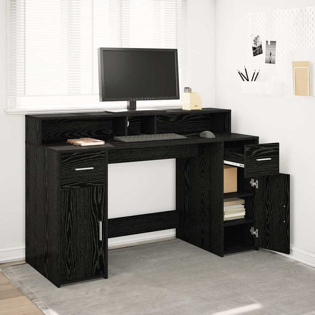 Bureau avec porte Chêne noir 140 x 55 x 91 cm Bois d'ingénierie
