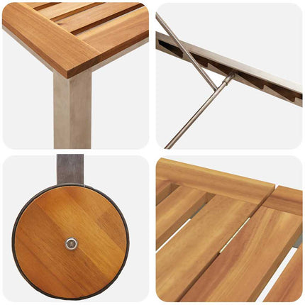 Chaises longues 2pcs avec table 3 pcs Marron Acacia massif