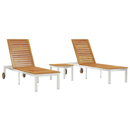 Chaises longues 2pcs avec table 3 pcs Marron Acacia massif