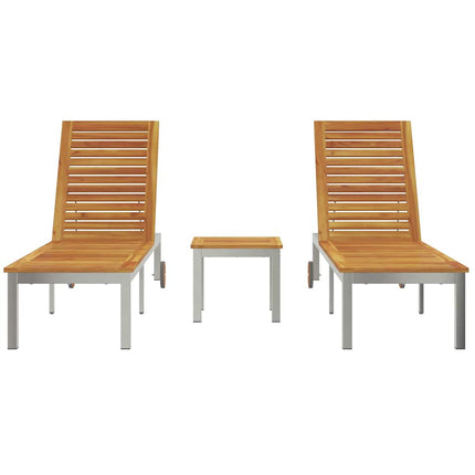 Chaises longues 2pcs avec table 3 pcs Marron Acacia massif