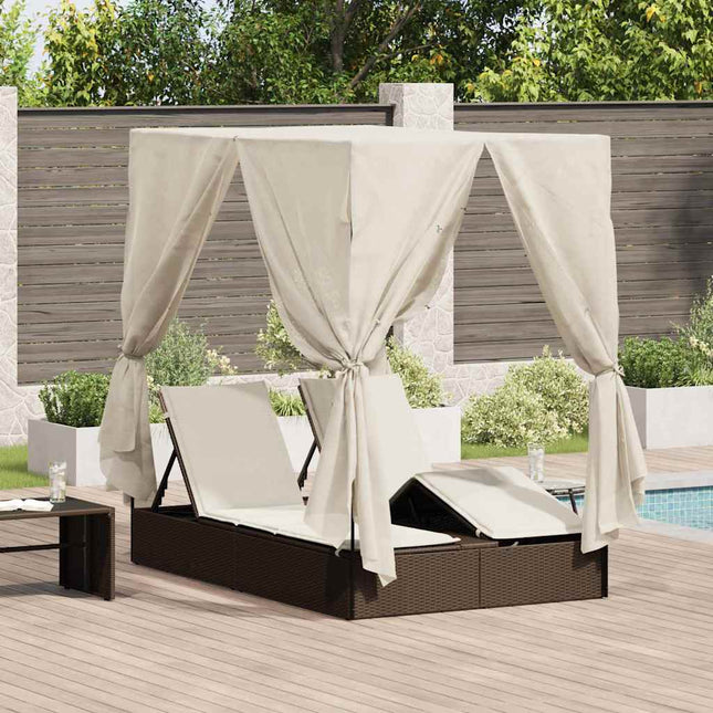 Transat double avec toit Marron 205 x 129 x 200 cm Rattan PE