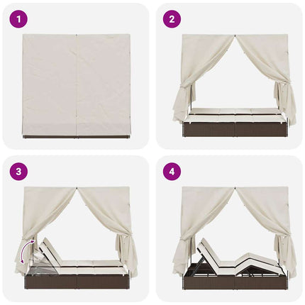 Transat double avec toit Marron 205 x 129 x 200 cm Rattan PE