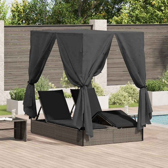 Transat double avec toit Gris 205 x 129 x 200 cm Rattan PE