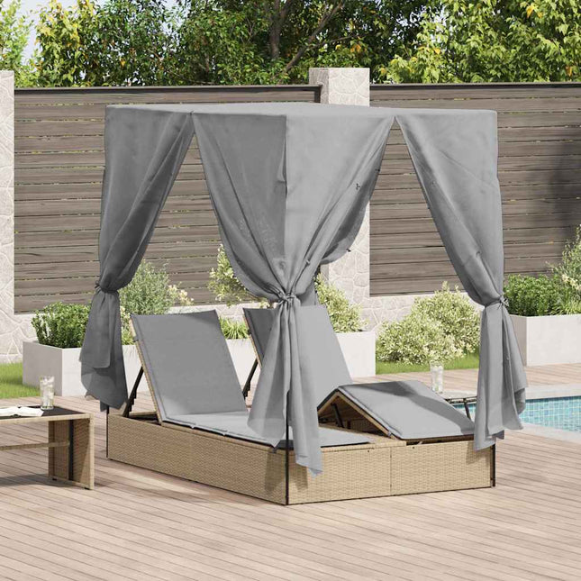 Transat double avec toit Beige 205 x 129 x 200 cm Rattan PE