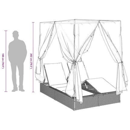 Transat double avec toit Gris 205 x 129 x 200 cm Rattan PE