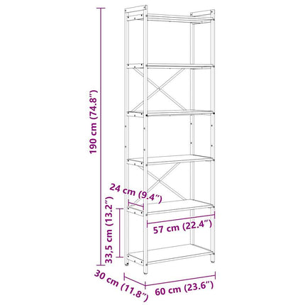 Bibliothèque Chêne fumé 60 x 30 x 188 cm Bois d'ingénierie