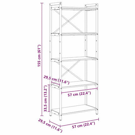 Bibliothèque Sonoma gris 60 x 30 x 153 cm Bois d'ingénierie