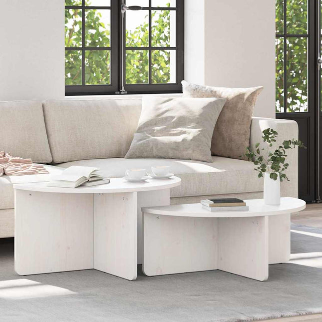 Table basse 2 pcs Blanc 79 x 39,5 x 40 cm Bois massif en pin